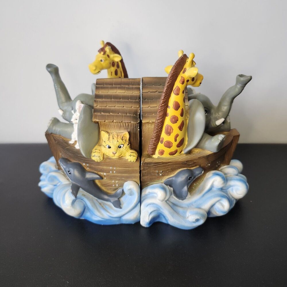 Vintage Noah's Ark Resin Bookends Christian Library Animals Heavy